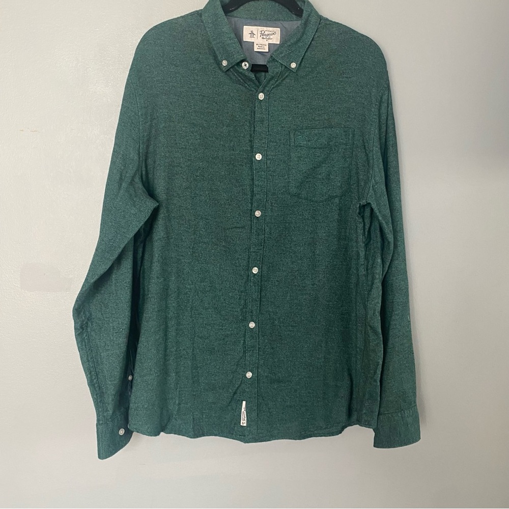 Men's Original Penguin Green Flannel Button-Up Shirt